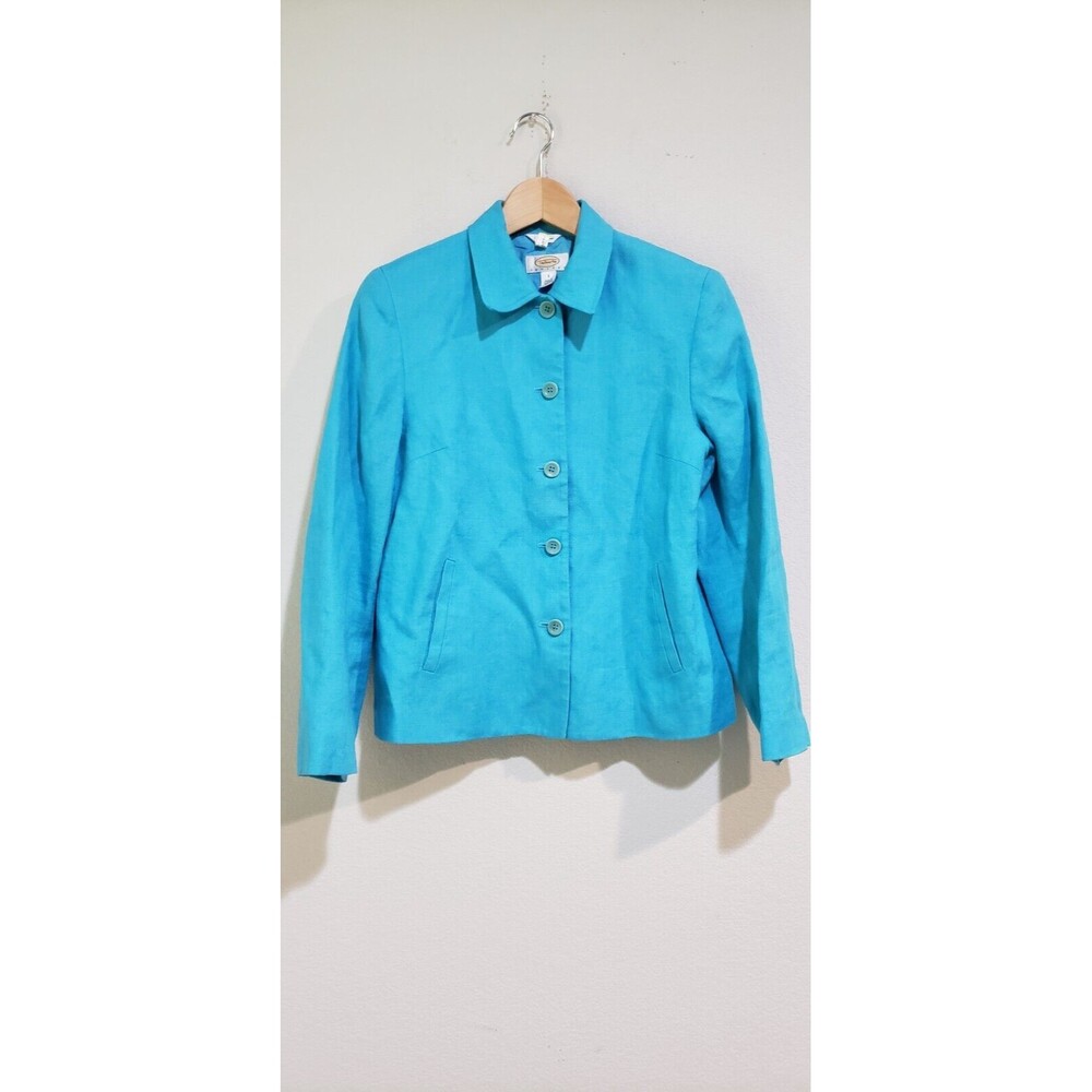 Talbots Irish Linen Blazer Womens 8 Turquoise Blue Fully Lined Summer Jacket